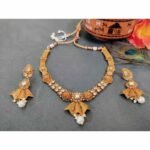 Traditional South Indian Copper Highly Gold Plated Necklace Earrings Set for Wedding And Party Wear for Women & Girls.