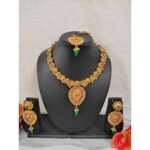 Traditional South Indian Copper Highly Gold Plated Necklace Earrings Maangtika Set for Wedding And Party Wear for Women & Girls. - Image 2