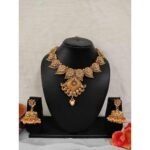 Traditional South Indian Copper Highly Gold Plated Necklace Earrings Set for Wedding And Party Wear for Women & Girls. - Image 2