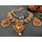 Traditional South Indian Copper Highly Gold Plated Necklace Earrings Set for Wedding And Party Wear for Women & Girls.