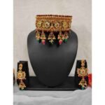 Gold Plated Traditional maroon beads Kundan Pearl Bridal Choker Necklace with Earrings Jewellery Set for Women Girls - Image 2