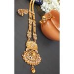 Swanky Diva Copper High Quality Gold plating Kundan Long Necklace with Jhumka Earring Set - Image 3