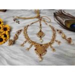 Gold Plated Kundan & Pearl Necklace, Earring and Mang Tika set - Image 2