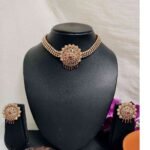 Pink Ruby Stone Latest Trendy Choker Necklace and Earring Set