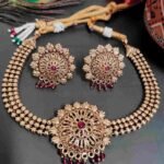 Pink Ruby Stone Latest Trendy Choker Necklace and Earring Set - Image 2