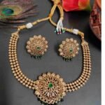 High Quality Green Stone Latest Trendy Choker Necklace and Earring Set