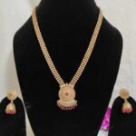 High Quality Gold Plated Ruby Stone Long Haram and Jhumka Earring Necklace set