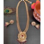 Ruby Stone long Haram With Jhumka Earrings