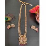 Ruby Stone Gold Plated Copper long Haar With Jhumka Earrings for Girls