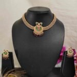 Unique 2 peacock design pendant choker necklace and stud earring Jewellery