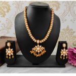 Unique Temple Design Pearl Matte Finish Necklace and Earring Set