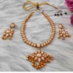 Unique Temple Design Pearl Matte Finish Necklace and Earring Set - Image 2