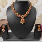 Latest Trendy Ruby & American Diamond Stone with pearls Choker Necklace and Stud Earrings Set