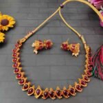 Pink Ruby Stone Latest Trendy Choker Necklace and Earring Set - Image 2