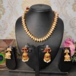 2in1 Ruby, Green Stone with Pearls Reversible Necklace with 2 Jhumka Earrings - Image 3