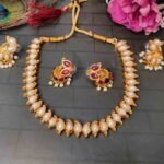 2in1 Ruby, Green Stone with Pearls Reversible Necklace with 2 Jhumka Earrings - Image 4