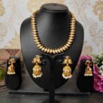 2in1Multicolor with Pearls Reversible Matte Necklace with 2 Jhumka Earrings