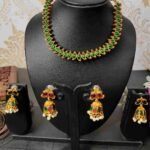2in1 Ruby, Green Stone with Pearls Reversible Necklace with 2 Jhumka Earrings