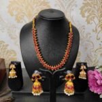 2in1 Ruby, Green Stone with Pearls Reversible Necklace with 2 Jhumka Earrings - Image 6