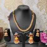 2in1 Ruby, Green Stone with Pearls Reversible Necklace with 2 Jhumka Earrings - Image 7