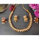 2in1 Ruby, Green Stone with Pearls Reversible Necklace with 2 Jhumka Earrings - Image 8