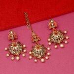 Red Golden Maang Tikka and Earring Set