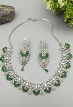 Luxury Emerald Enchant Green Stone Statement American Diamond Necklace Set - SDN1100 - Image 2