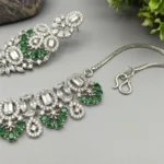 Luxury Emerald Enchant Green Stone Statement American Diamond Necklace Set - SDN1100 - Image 5