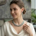 Luxury Emerald Enchant Green Stone Statement American Diamond Necklace Set - SDN1100 - Image 4