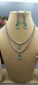 Aqua Celeste Double Layer American Diamond Necklace Set | SDN1102 - Image 3