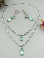 Aqua Celeste Double Layer American Diamond Necklace Set | SDN1102 - Image 4