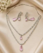 Blush Aurora Double-Layer American Diamond Necklace & Earrings Jewelry Set SDN1103