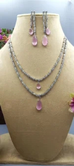 Blush Aurora Double-Layer American Diamond Necklace & Earrings Jewelry Set SDN1103 - Image 3