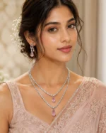 Blush Aurora Double-Layer American Diamond Necklace & Earrings Jewelry Set SDN1103 - Image 2