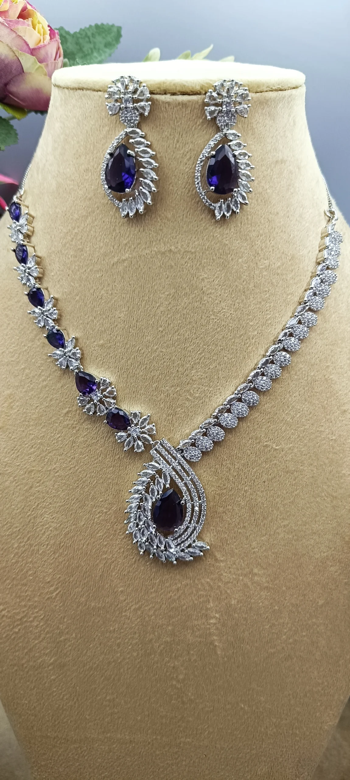 Violet Royale Designer American Diamond Necklace Set | SDN1110