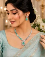 Verdant Aurora American Diamond Designer Statement Necklace Set | SDN1112 - Image 2