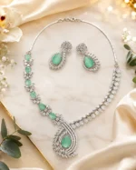 Verdant Aurora American Diamond Designer Statement Necklace Set | SDN1112 - Image 4