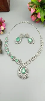 Verdant Aurora American Diamond Designer Statement Necklace Set | SDN1112 - Image 5