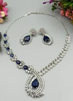 Midnight Aurora Royal Blue American Diamond Designer Statement Necklace Set | SDN1113 - Image 3