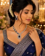 Midnight Aurora Royal Blue American Diamond Designer Statement Necklace Set | SDN1113