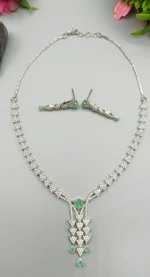 Celeste Mint American Diamond Designer Pendant Necklace Set | SDN1119 - Image 5