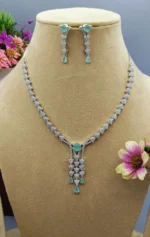 Celeste Mint American Diamond Designer Pendant Necklace Set | SDN1119 - Image 3