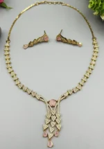 Pink Aura Designer American Diamond Gold-Plated Necklace Set | SDN1120 - Image 2