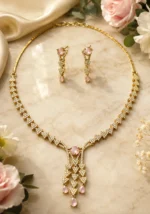 Pink Aura Designer American Diamond Gold-Plated Necklace Set | SDN1120