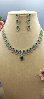 Emerald Aura American Diamond Designer Necklace Set | SDN1122 - Image 4