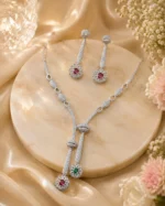 Ruby Bloom American Diamond Lariat Necklace Set | SDN1139 - Image 4