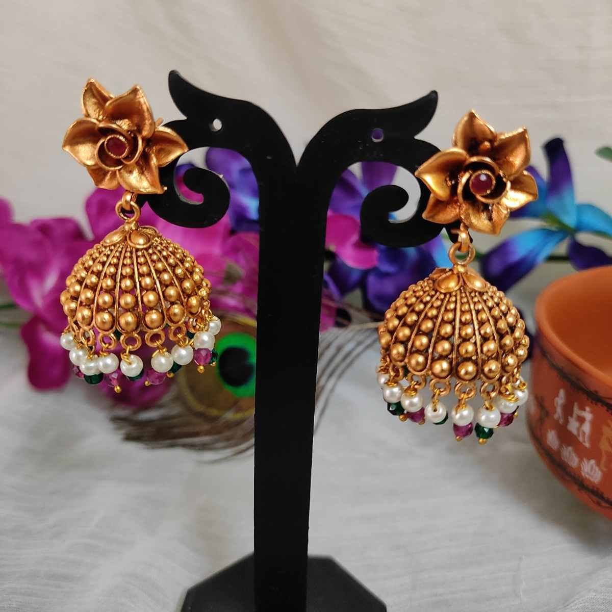 Swanky Diva Rajwadi Matte Finish Jhumaka Earrings