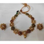 Latest Rajwadi Ruby,Green,American Diamond Choker Necklace and Jhumka Earring Set - Image 2