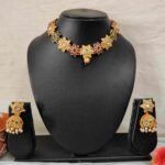 Latest Rajwadi Ruby,Green,American Diamond Choker Necklace and Jhumka Earring Set