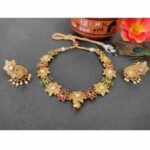 Latest Rajwadi Ruby,Green,American Diamond Choker Necklace and Jhumka Earring Set - Image 3